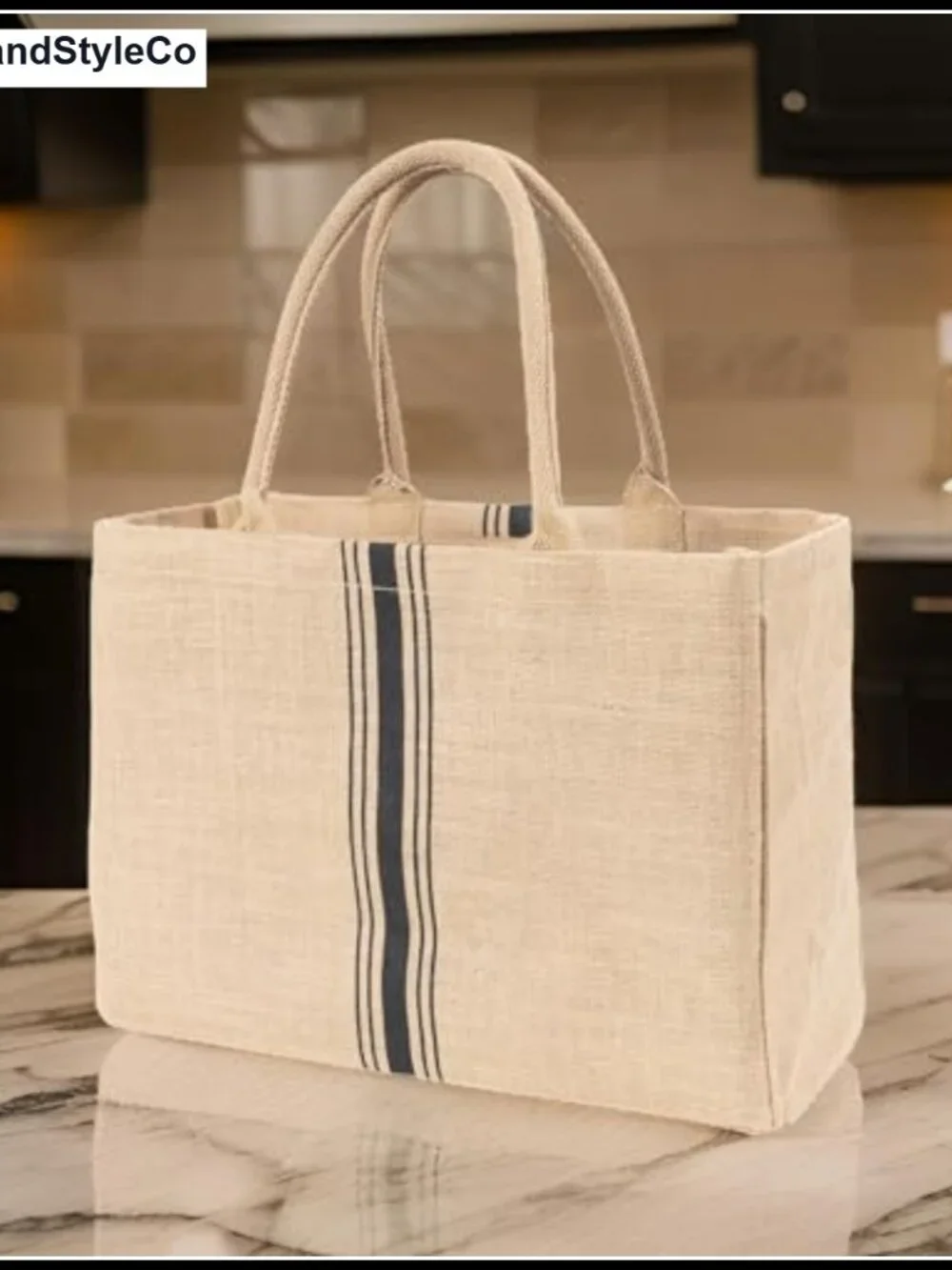 Jute Market Tote Bag Rounded Handles Reusable Grocery Beach
